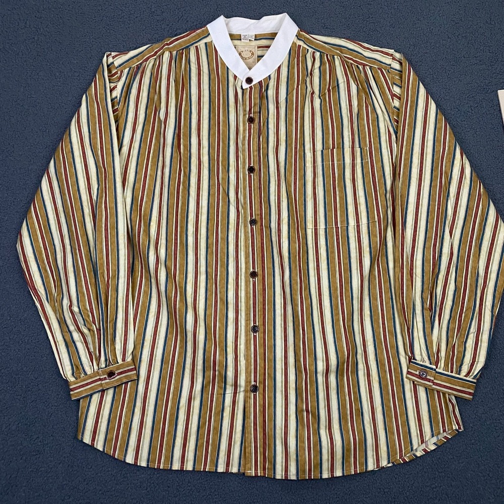 Wah Maker Band Collar Shirt Mens 2XL Striped Old Western Victorian Pioneer